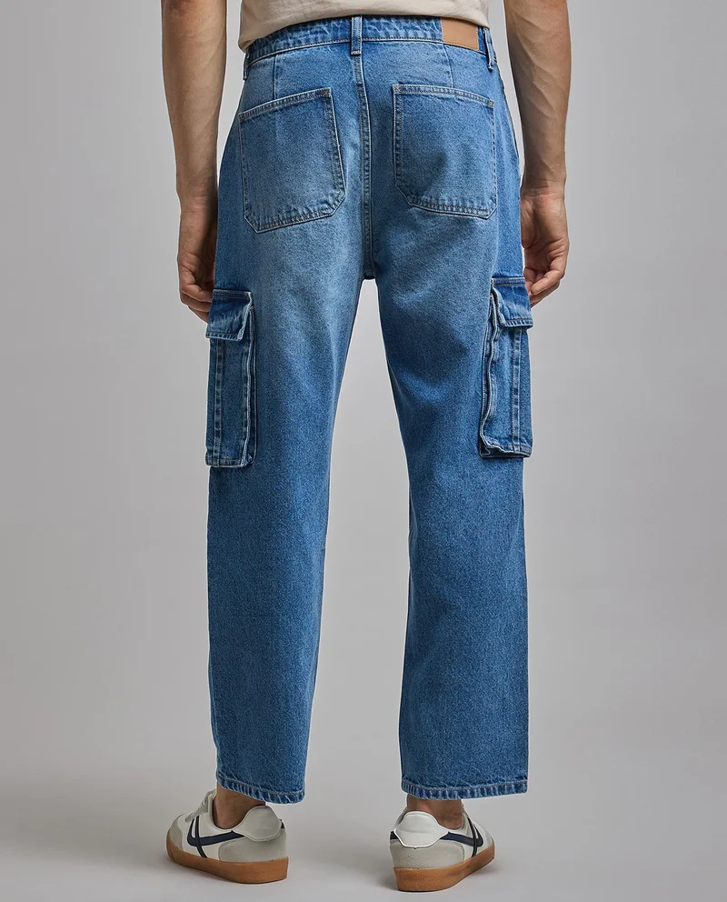R&b  Solid Cargo Jeans with Button Closure for Men | Best Price UAE
