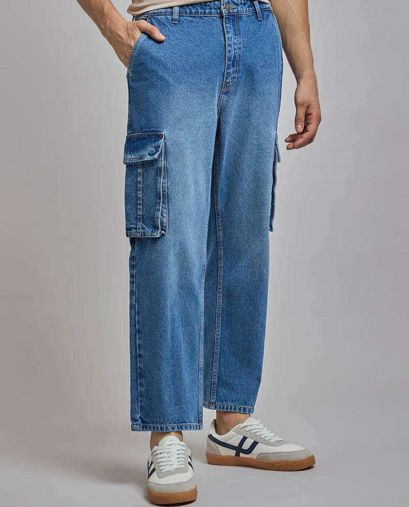 R&b  Solid Cargo Jeans with Button Closure for Men | Best Price UAE
