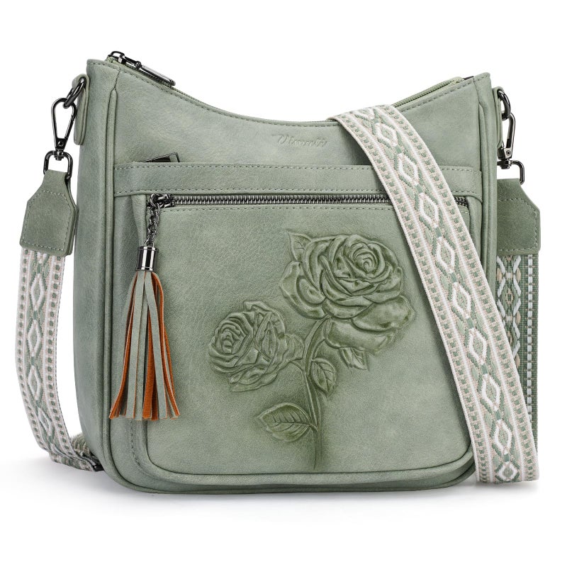 VIMUTI Crossbody Bags for Women Trendy Vegan Leather Hobo Purses Embossed Shoulder Handbag Lightweight Travel Purse (09-Green) - Image 1