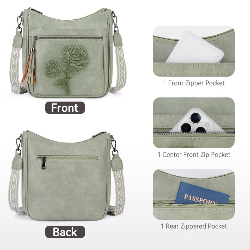 VIMUTI Crossbody Bags for Women Trendy Vegan Leather Hobo Purses Embossed Shoulder Handbag Lightweight Travel Purse (09-Green) - Image 5
