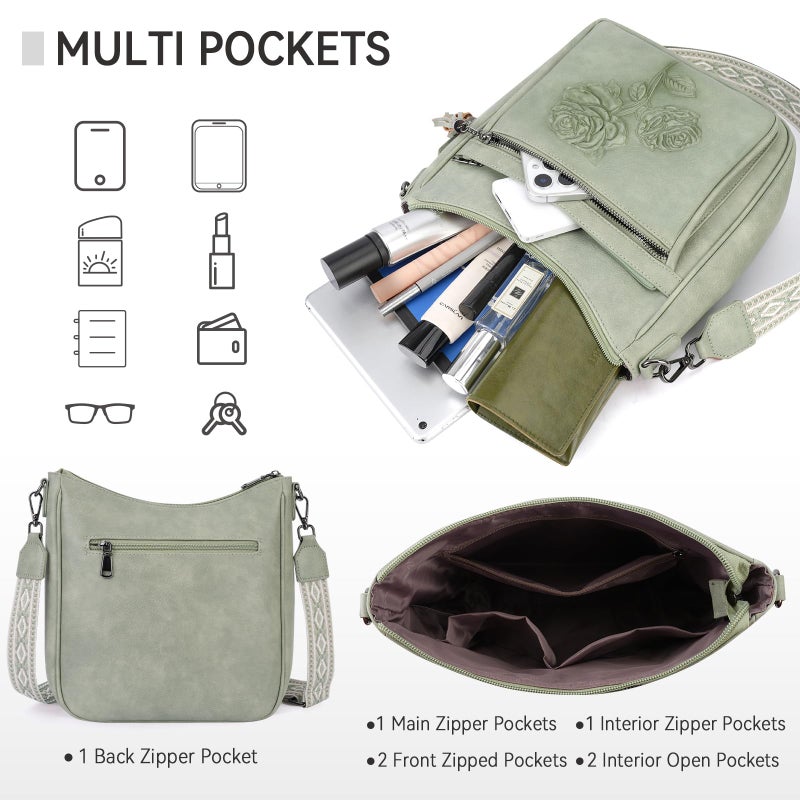 VIMUTI Crossbody Bags for Women Trendy Vegan Leather Hobo Purses Embossed Shoulder Handbag Lightweight Travel Purse (09-Green) - Image 4