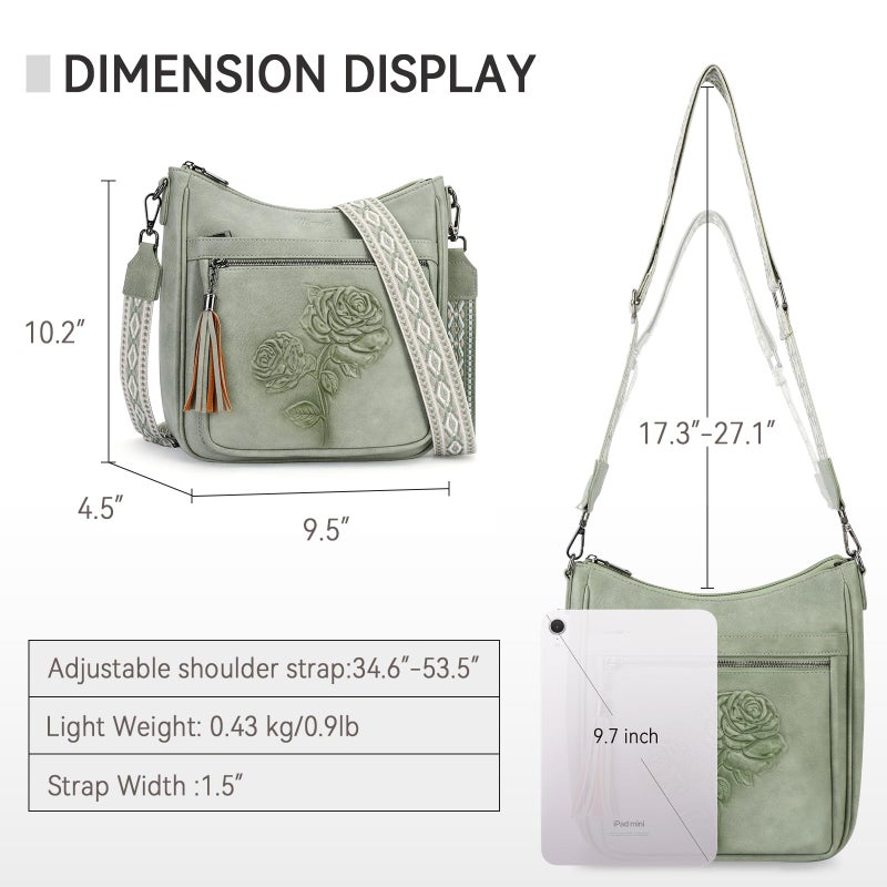 VIMUTI Crossbody Bags for Women Trendy Vegan Leather Hobo Purses Embossed Shoulder Handbag Lightweight Travel Purse (09-Green) - Image 3