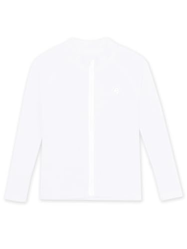 AOBUTE Girls Rash Guard Shirt Surfing Shirts Kids Boy Zip UPF 50+ Quick Dry Swimwear Tops with Thumbholes White 7-8Y - Image 4