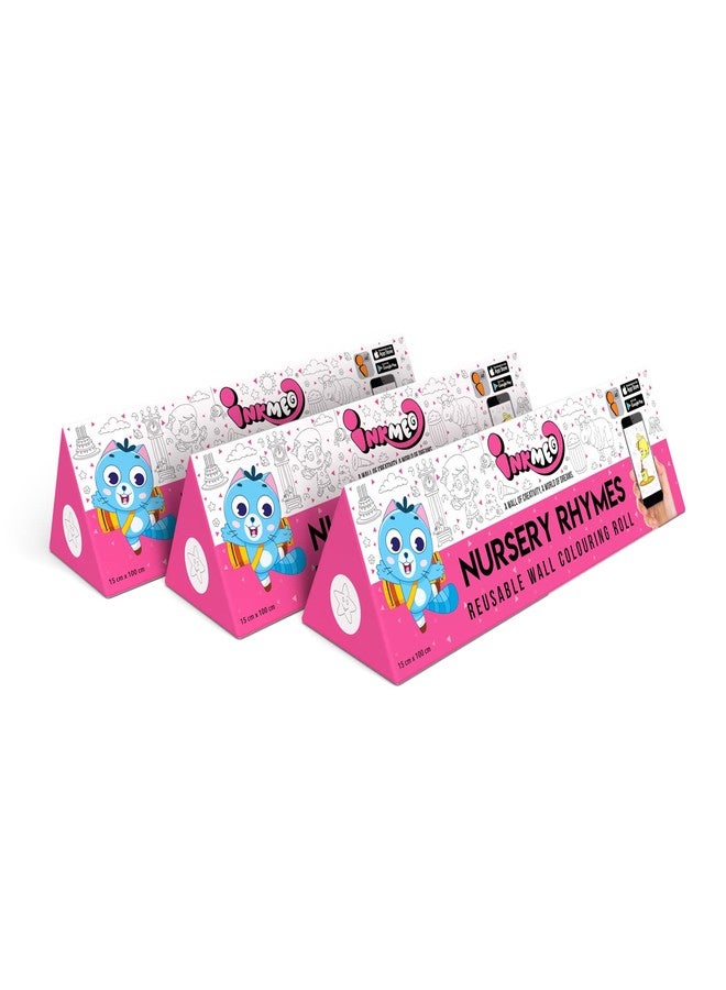 Inkmeo Nursery Rhymes Reusable Wall Colouring Rolls - Teach Your Kids with AR Visuals (Colouring Kit + App) | Return Gifts for Boys and Girls Ages 2+| Size: 6x40 Inches Each(Pack of 3) - Image 1