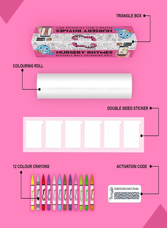 Inkmeo Nursery Rhymes Reusable Wall Colouring Rolls - Teach Your Kids with AR Visuals (Colouring Kit + App) | Return Gifts for Boys and Girls Ages 2+| Size: 6x40 Inches Each(Pack of 3) - Image 2