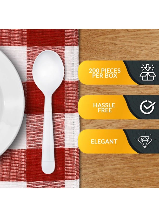 PAMI Heavy Weight Disposable Plastic Soup Spoons [200-Pack] - Bulk King Size Deluxe White Plastic Silverware For Parties, Weddings, Catering Food Stands, Takeaway- Heavy-Duty Single-Use Partyware - Image 5