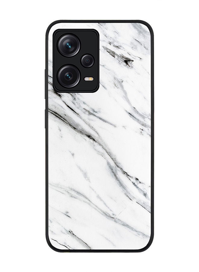 Stylizedd Rugged Black edge case for Redmi Note 12 Pro 5G Slim fit Soft Case Flexible Rubber Edges Anti Drop TPU Gel Thin Cover - Marble Print Grey White - Image 1
