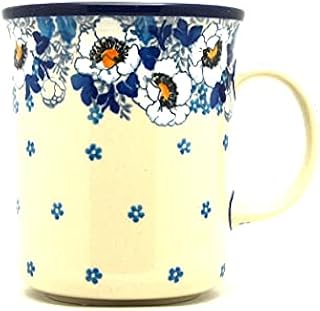 Polish Pottery Gallery Polish Pottery Mug - Big Straight Sided - White Poppy - Image 1