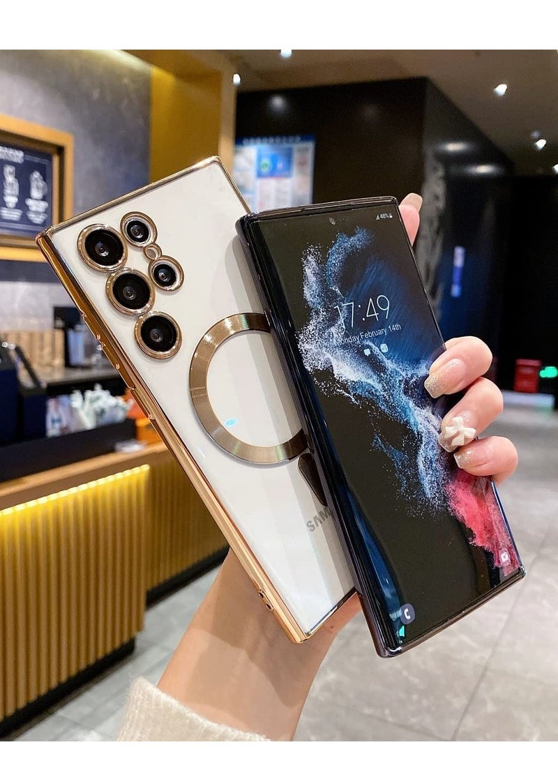 ELTRAZONE for Samsung Galaxy S23 Ultra Case Magnetic Clear with Camera Lens Protector Full Protection MagSafe Electroplated Silicone Slim Fit Shockproof Protective Case Cover - Gold - Image 2