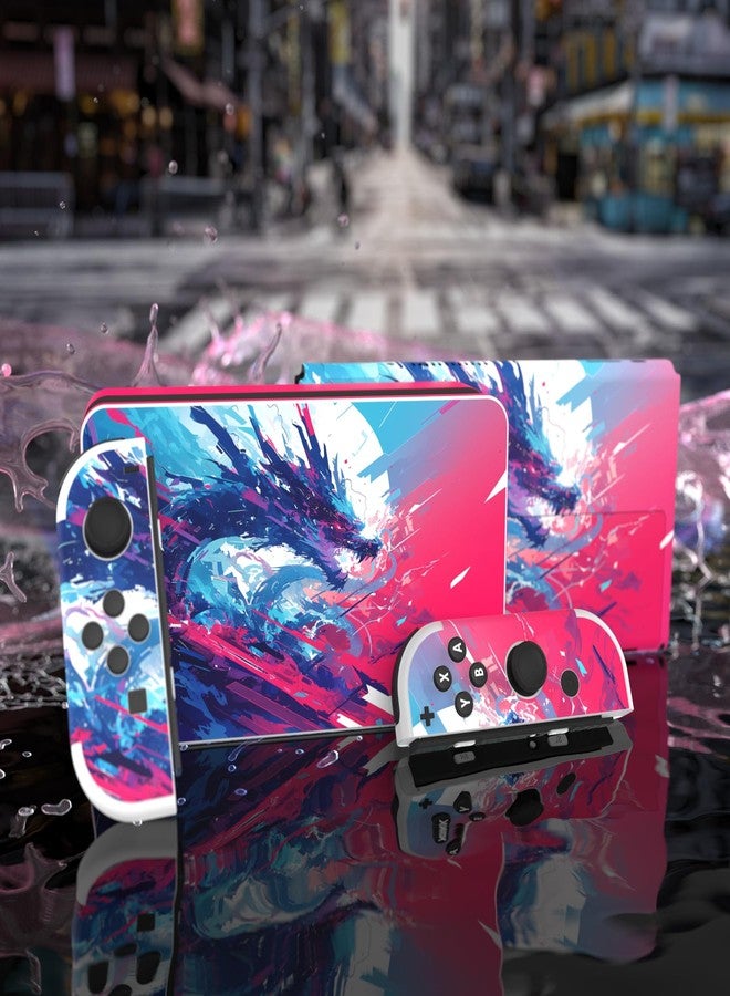 ملصق حماية بلاي فيتال لجهاز نينتندو سويتش OLED، ملصق فينيل واقٍ لوحدات التحكم Joy-Con ووحدة التحكم وقاعدة الشحن والمقبض - تنين نيون - Image 2