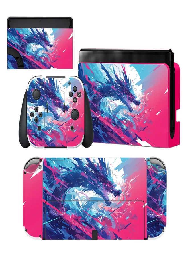 ملصق حماية بلاي فيتال لجهاز نينتندو سويتش OLED، ملصق فينيل واقٍ لوحدات التحكم Joy-Con ووحدة التحكم وقاعدة الشحن والمقبض - تنين نيون - Image 1
