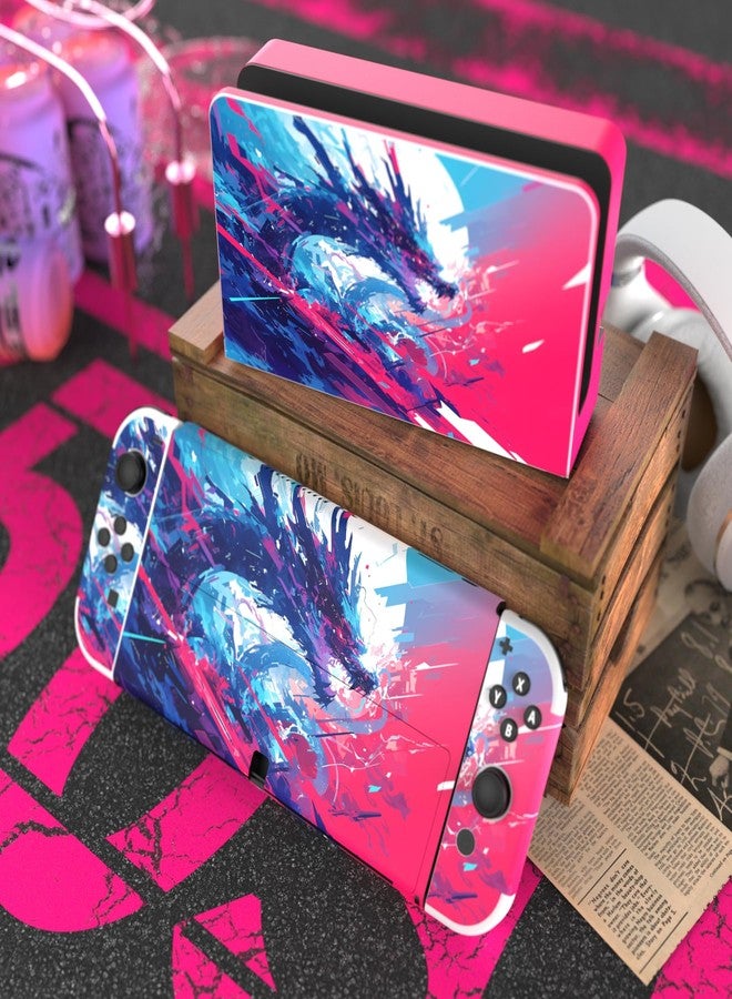 ملصق حماية بلاي فيتال لجهاز نينتندو سويتش OLED، ملصق فينيل واقٍ لوحدات التحكم Joy-Con ووحدة التحكم وقاعدة الشحن والمقبض - تنين نيون - Image 3
