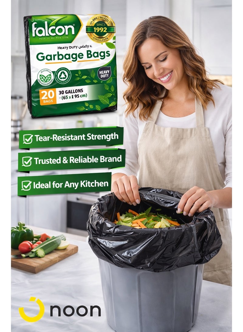 فالكون باك أكياس قمامة فالكون 65×95 سم - أكياس قمامة شديدة التحمل للمطبخ والمنزل - أكياس نفايات قوية مانعة للتسرب - عبوة اقتصادية - Image 3