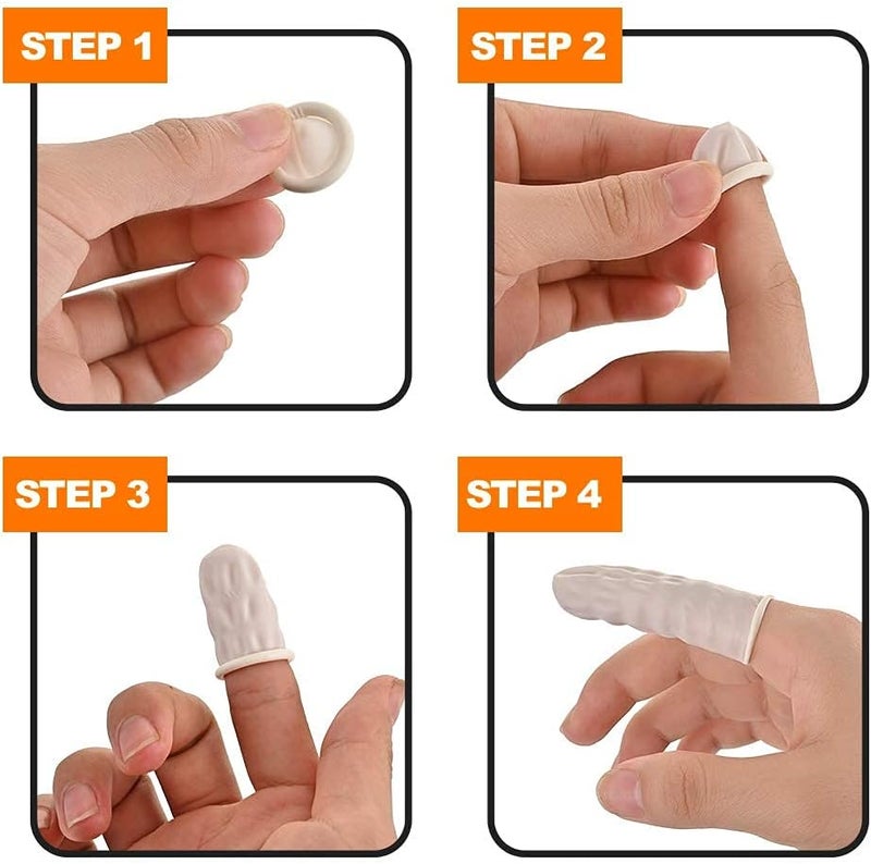 KASTWAVE Latex Finger Cots, Disposable Latex Finger Cots Protective Fingertips Gloves Black Finger Sleeves Finger Protectors Fingertip Bandages for Industrial, Beauty and More (Complexion) - Image 3