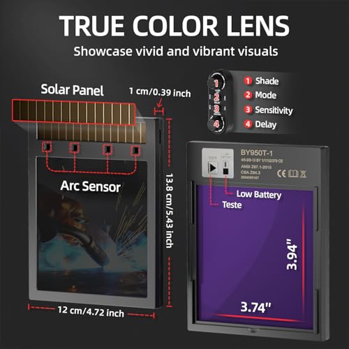 ANDELI Welding Helmet with 4 LED Light, Panoramic Large Viewing Screen 3.94"X3.74" True Color Auto Darkening Welding Helmet, 4 Arc Sensor 4/5-9/9-13 Type-C Charging - Image 3
