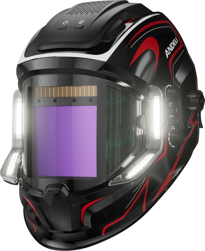 ANDELI Welding Helmet with 4 LED Light, Panoramic Large Viewing Screen 3.94"X3.74" True Color Auto Darkening Welding Helmet, 4 Arc Sensor 4/5-9/9-13 Type-C Charging - Image 1