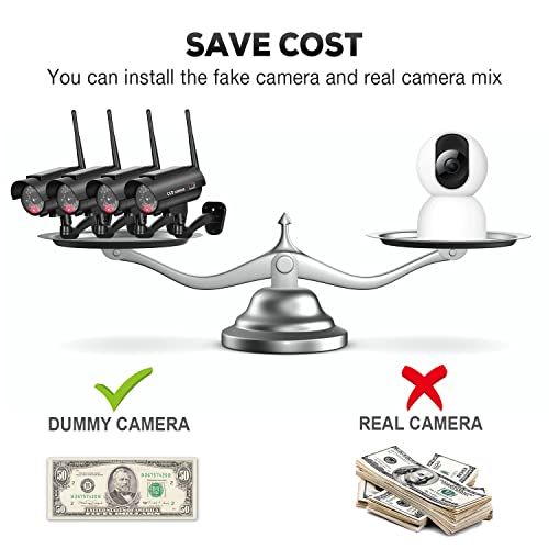 BNT Solar Powered Fake Security Camera, Bullet Dummy Security Camera Simulated Surveillance System with Realistic Red Flashing Light Sensor and Warning Sticker for Indoor/Outdoor(4Pack, Black) - Image 5