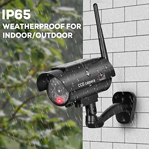 BNT Solar Powered Fake Security Camera, Bullet Dummy Security Camera Simulated Surveillance System with Realistic Red Flashing Light Sensor and Warning Sticker for Indoor/Outdoor(4Pack, Black) - Image 4