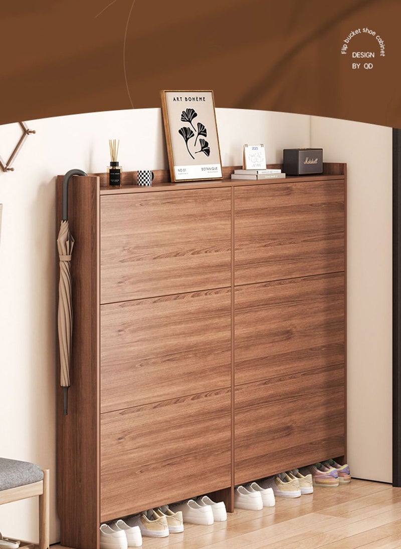 Sharpdo Shoe Cabinet With 6 Flip Drawers 100cm, Entryway Ultra-Thin Wooden Shoe Organizer Cabinet, Flip-Top Ultra-Thin Shoe Cabinet, Saves Space 100*17*120CM - Image 1