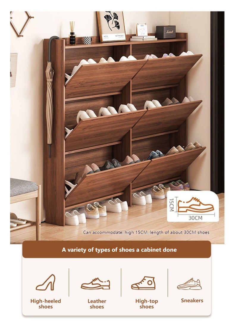 Sharpdo Shoe Cabinet With 6 Flip Drawers 100cm, Entryway Ultra-Thin Wooden Shoe Organizer Cabinet, Flip-Top Ultra-Thin Shoe Cabinet, Saves Space 100*17*120CM - Image 3