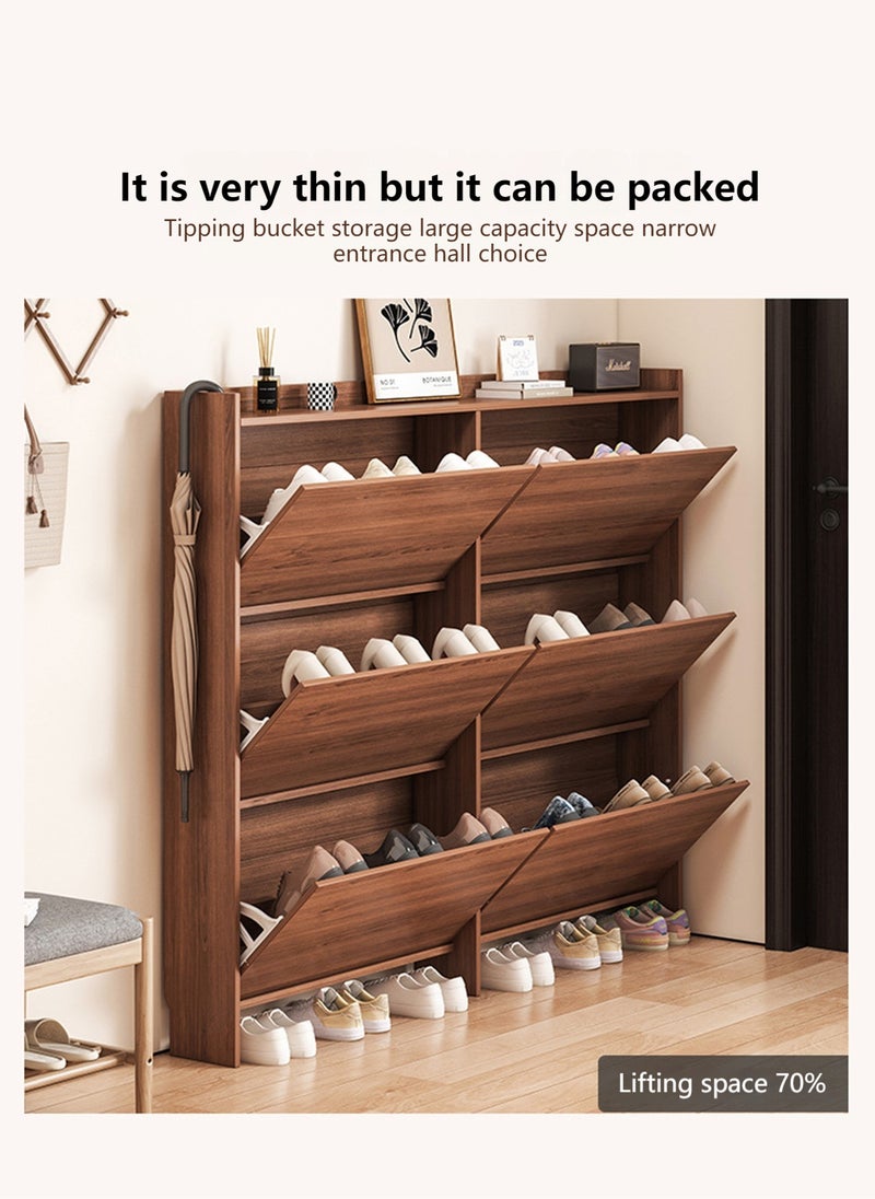 Sharpdo Shoe Cabinet With 6 Flip Drawers 100cm, Entryway Ultra-Thin Wooden Shoe Organizer Cabinet, Flip-Top Ultra-Thin Shoe Cabinet, Saves Space 100*17*120CM - Image 5