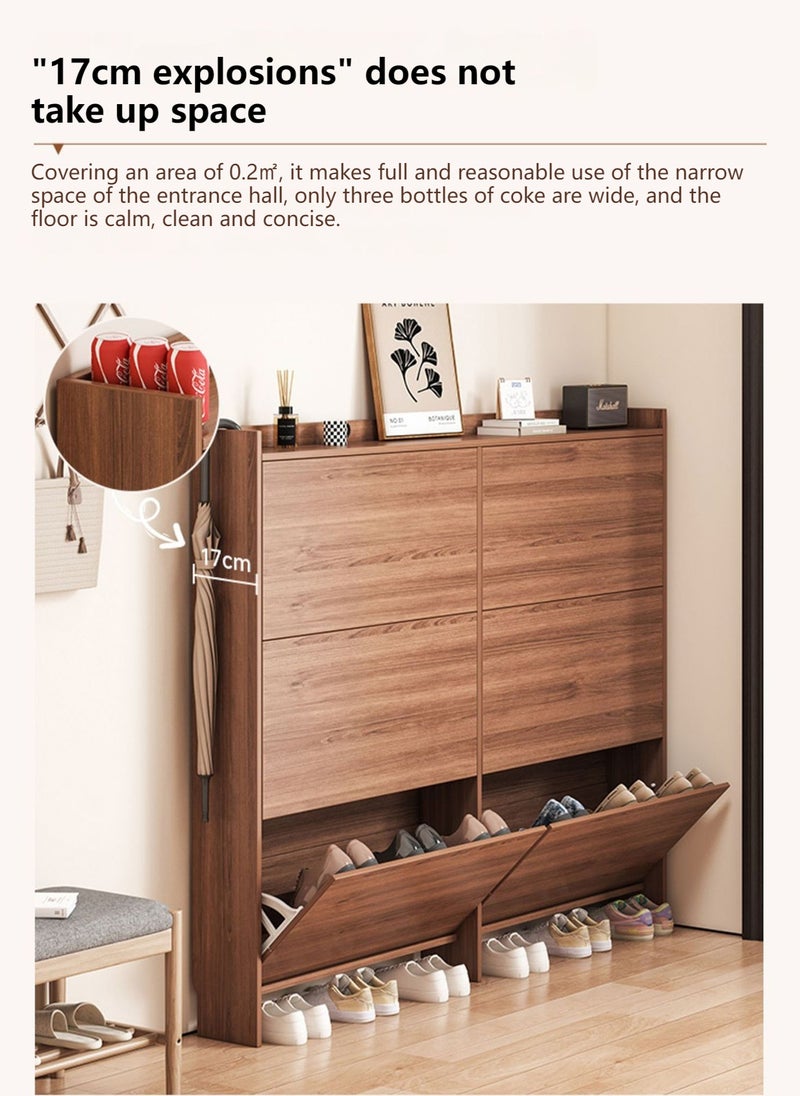 Sharpdo Shoe Cabinet With 6 Flip Drawers 100cm, Entryway Ultra-Thin Wooden Shoe Organizer Cabinet, Flip-Top Ultra-Thin Shoe Cabinet, Saves Space 100*17*120CM - Image 4