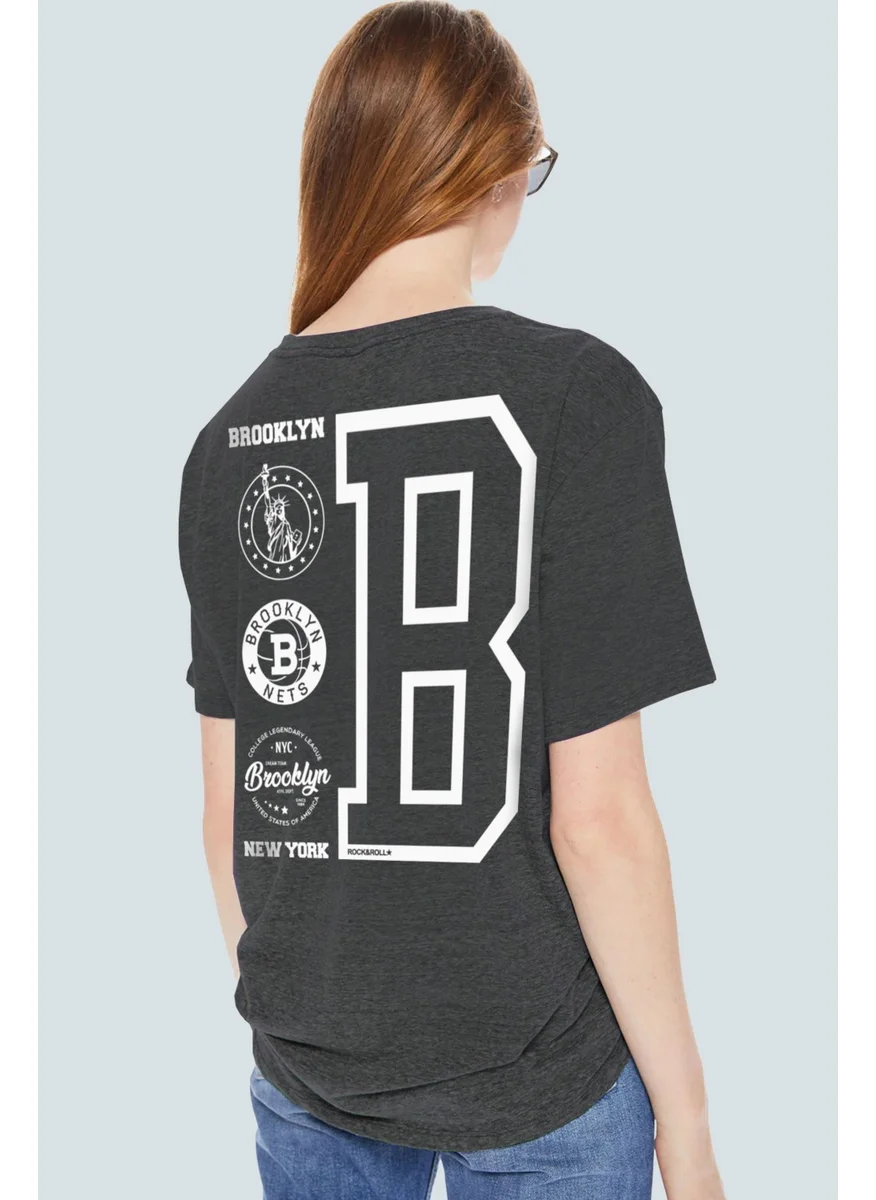 روك اند رول Brooklyn Logo Anthracite Short Sleeve Back Printed Oversize Women's T-Shirt
