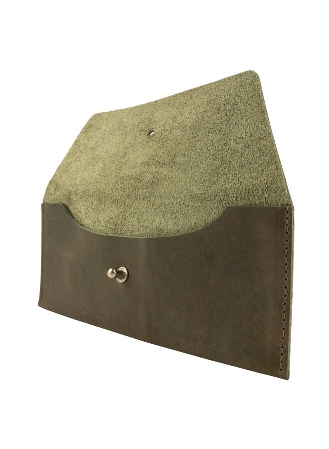 Hide & Drink , Long Utility Pouch Handmade from Full Grain Leather, Stylish Wallet for Carrying and Storing Cash, Coins, Cards, Dark Jade, 3.5 x 7.88 x 0.5 inches, Classic - Image 3