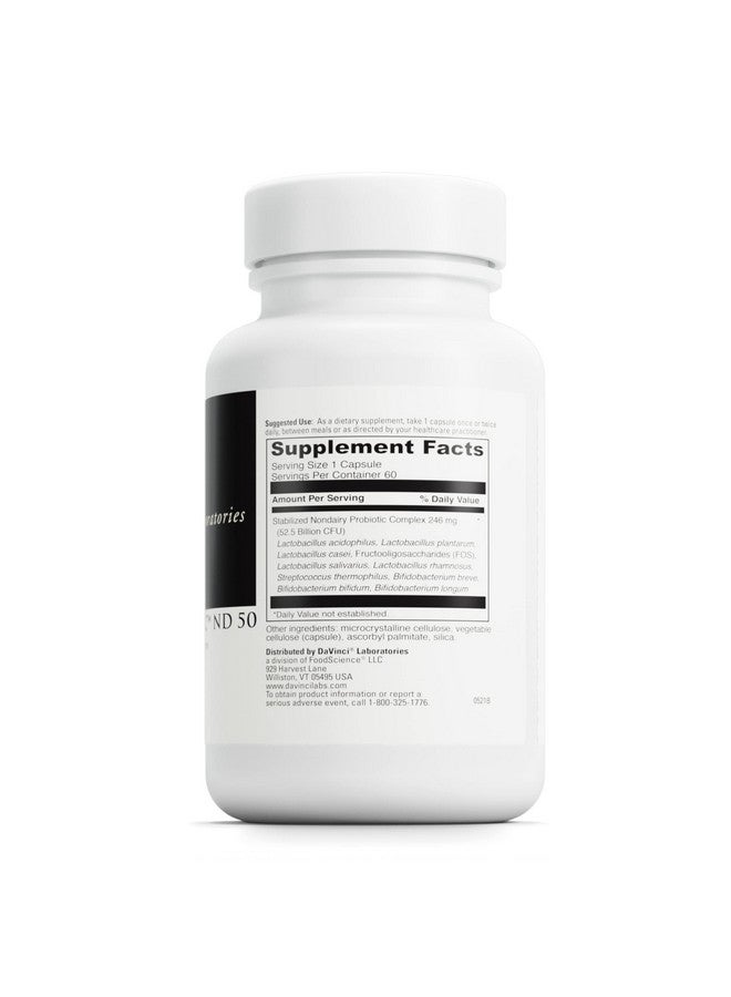 DaVinci Labs Mega Probiotic ND 50 - Non-Dairy Probiotic Supplement with Prebiotic Fiber - Digestive & Immune Health Support* - Gut Support with Beneficial Bacteria* - 60 Vegetarian Capsules - Image 2
