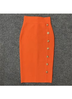 2022 Autumn New High-Waisted Slimming Single-Row Button Design Mid-Length Dress Tummy Control Shapewear Underneath Orange