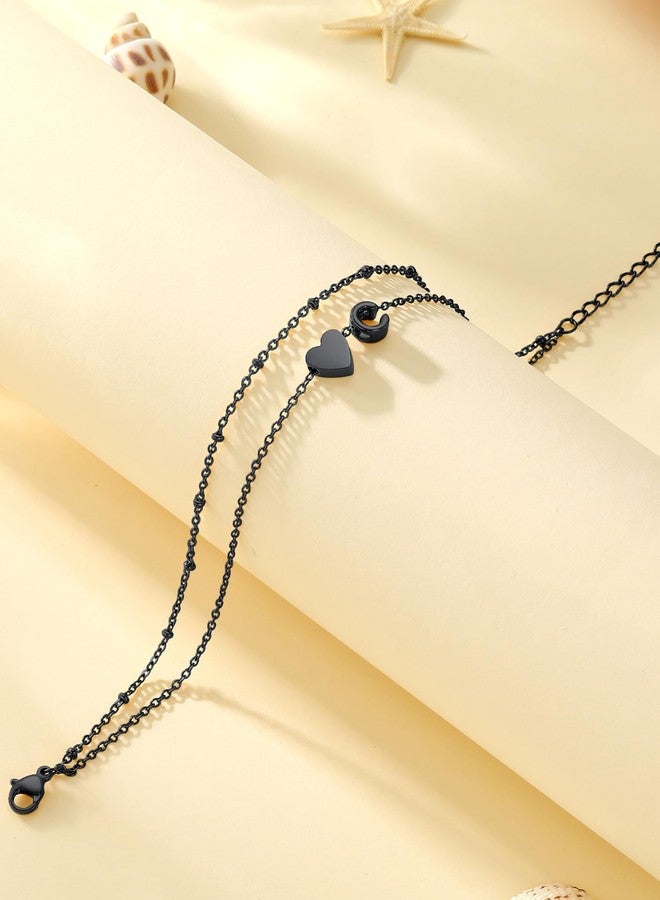 PROSTEEL Initial J Anklet for Women Letter Jewelry Black Alphabet Double Layered Ankle Bracelet Heart Anklets - Image 5