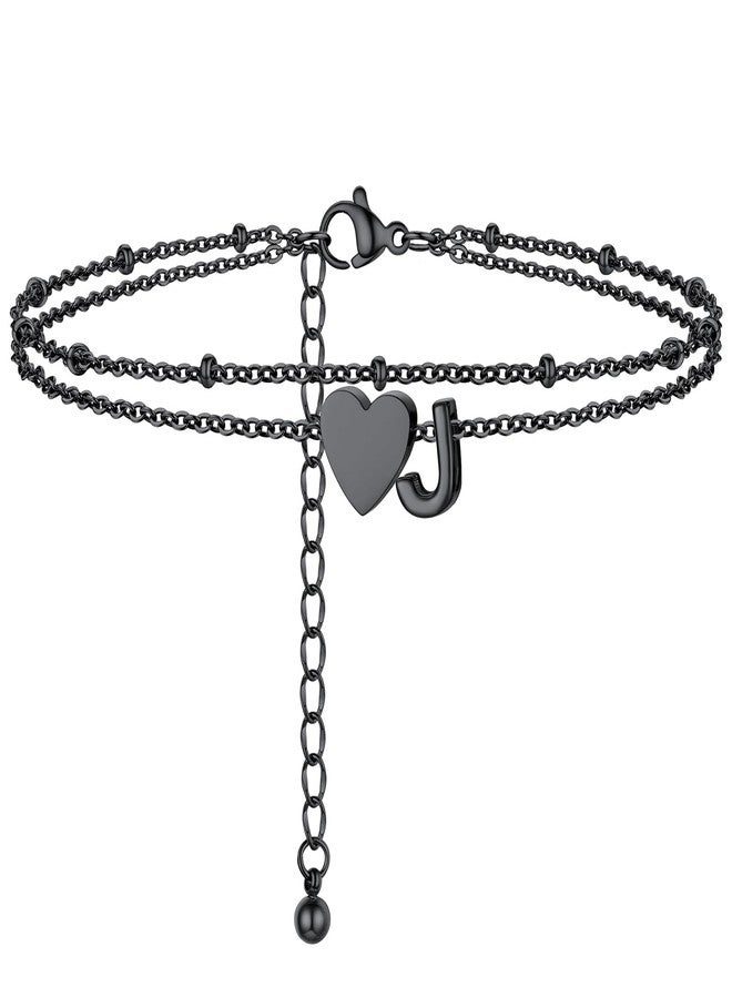 PROSTEEL Initial J Anklet for Women Letter Jewelry Black Alphabet Double Layered Ankle Bracelet Heart Anklets - Image 1