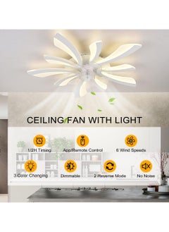 Ganeed Modern Dimmable White LED 5-Lights Ceiling Fan with Lights, 70cm Small Semi Flush Mount Silent Ceiling Fan with Lamp, Reversible 6-Speed Ceiling Fan Lighting Fixture for Living Room Bedroom  - Image 2