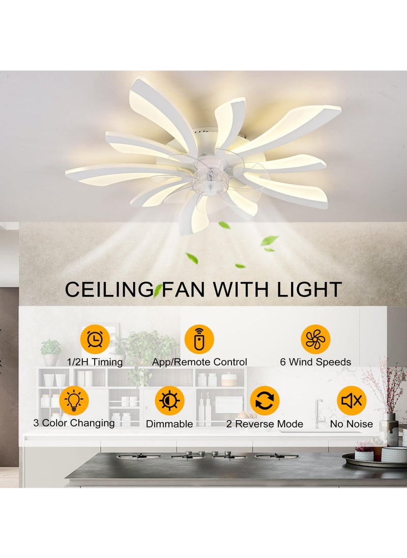 Ganeed Modern Dimmable White LED 5-Lights Ceiling Fan with Lights, 70cm Small Semi Flush Mount Silent Ceiling Fan with Lamp, Reversible 6-Speed Ceiling Fan Lighting Fixture for Living Room Bedroom  - Image 2