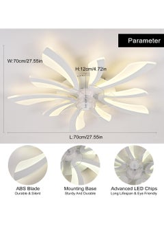 Ganeed Modern Dimmable White LED 5-Lights Ceiling Fan with Lights, 70cm Small Semi Flush Mount Silent Ceiling Fan with Lamp, Reversible 6-Speed Ceiling Fan Lighting Fixture for Living Room Bedroom  - Image 3