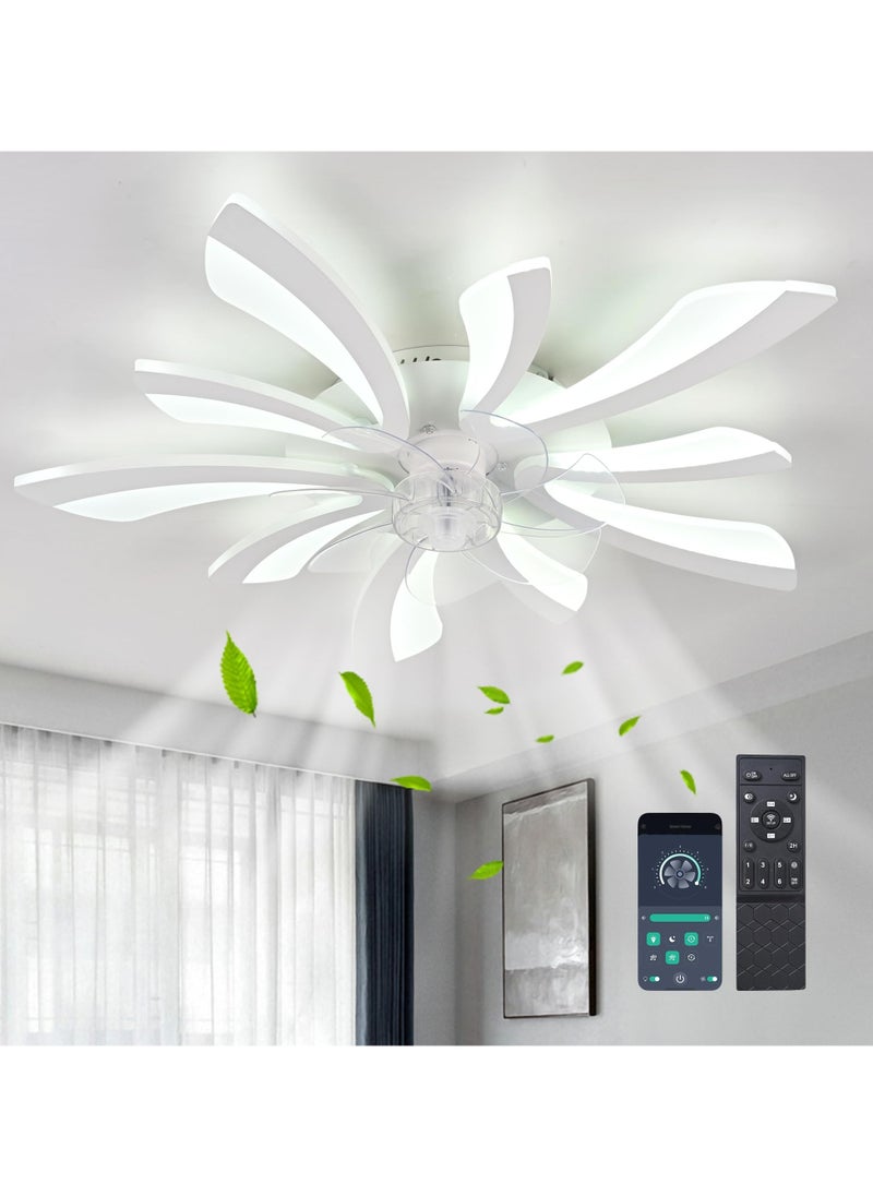 Ganeed Modern Dimmable White LED 5-Lights Ceiling Fan with Lights, 70cm Small Semi Flush Mount Silent Ceiling Fan with Lamp, Reversible 6-Speed Ceiling Fan Lighting Fixture for Living Room Bedroom  - Image 1