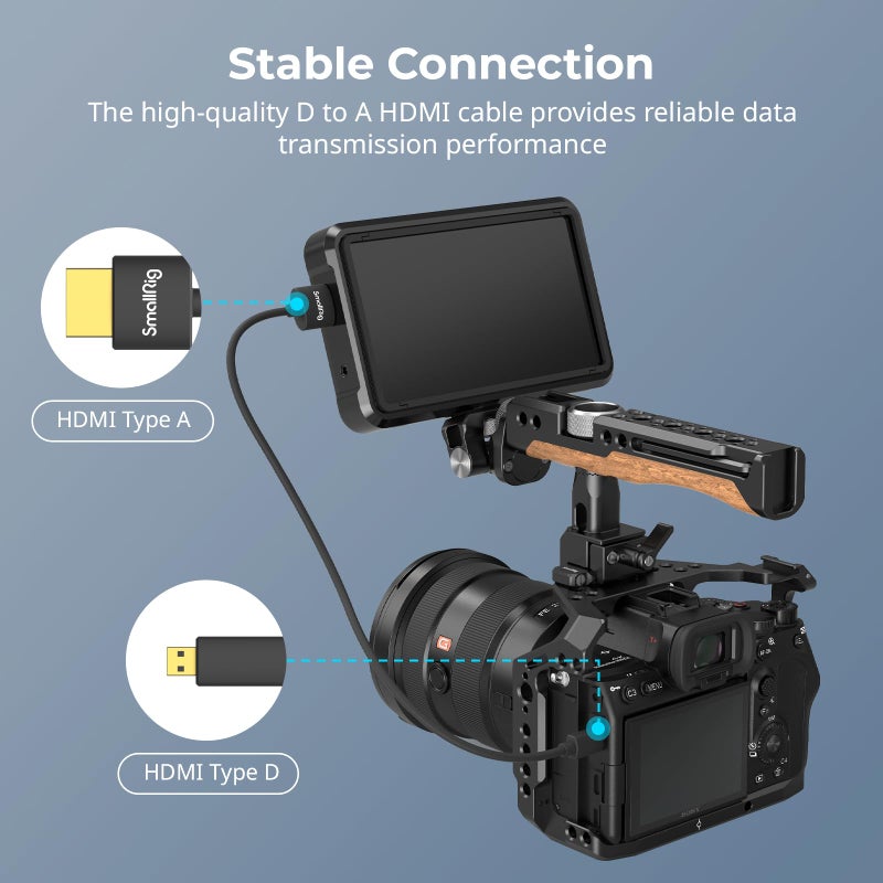 SMALLRIG D to A HDMI Cable Ultra Thin HDMI Cord 100cm / 3.28Ft (Micro to Full HDMI), Super Flexible Slim High Speed 4K 60Hz HDR HDMI 2.0, for Sony A7RIII / A7II / A7M3, for FUJIFILM X-T4 / X-T3-4795 - Image 5
