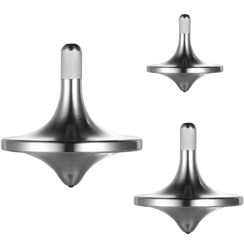 CHEETOP Stainless Steel Spinning Top Premium Exquisite Perfect Balance Well Made Metal Desk EDC Little Fidget Toy Spin Long Time Over 6 Minutes Great Value Silver 3PCS Large  Medium  Small - Image 3