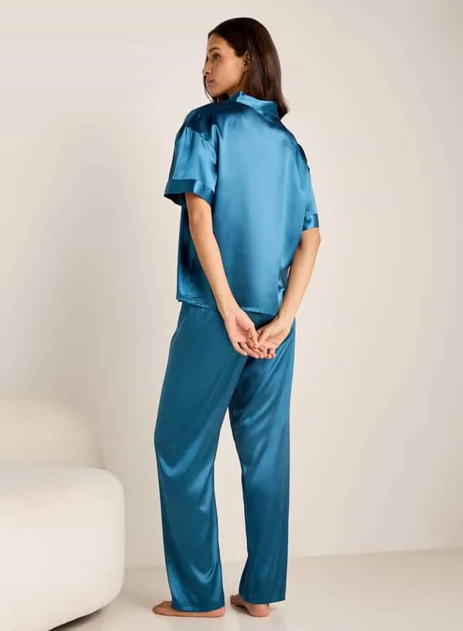 Splash FAV V-neck Top with Short Sleeves and Elasticated Pyjama Set