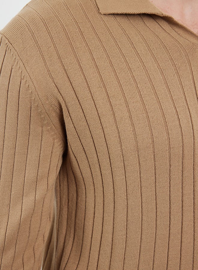 trendyol Camel Slim Polo Neck Plain Knitwear Sweater TMNAW25KZ00022  - Image 5