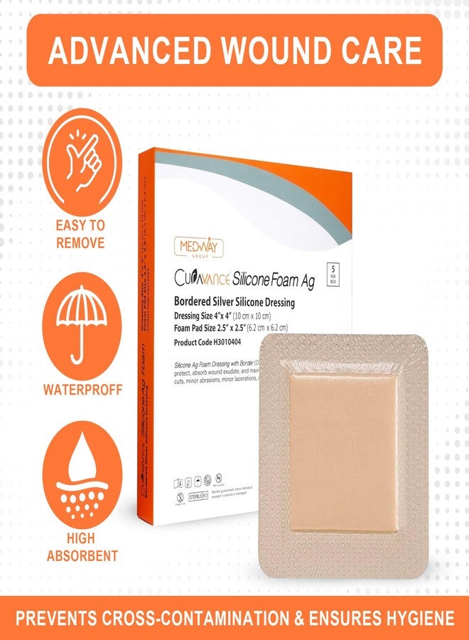 MedVance Bordered Silver Silicone Ag Sterile Absorbent Dressing, 4"x 4" (2.5"x 2.5" Pad), 5 dressings/Box, 5 Count (Pack of 1) - Image 4