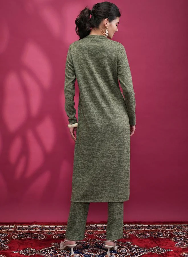Vishudh Women Green Embroidered Kurta and Trouser Set by Styli
