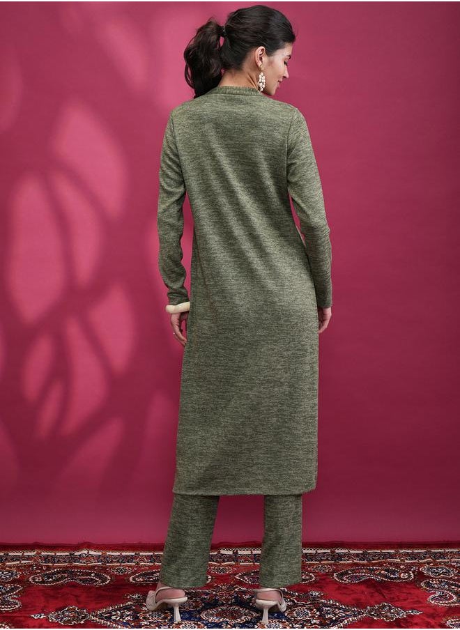 Vishudh - Women Green Embroidered Kurta and Trouser Set by Styli - Image 1