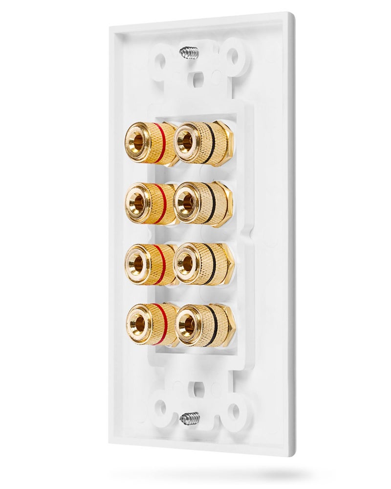 Fosmon (Quad Speaker Home Theater Wall Plate - Premium Quality Gold Plated Copper Banana Binding Post Coupler Type Audio Wall Plate for 4 Speakers (White) - Image 2