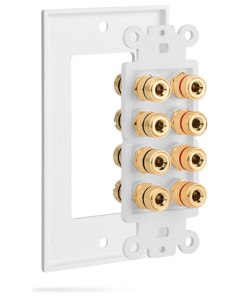 Fosmon (Quad Speaker Home Theater Wall Plate - Premium Quality Gold Plated Copper Banana Binding Post Coupler Type Audio Wall Plate for 4 Speakers (White) - Image 4