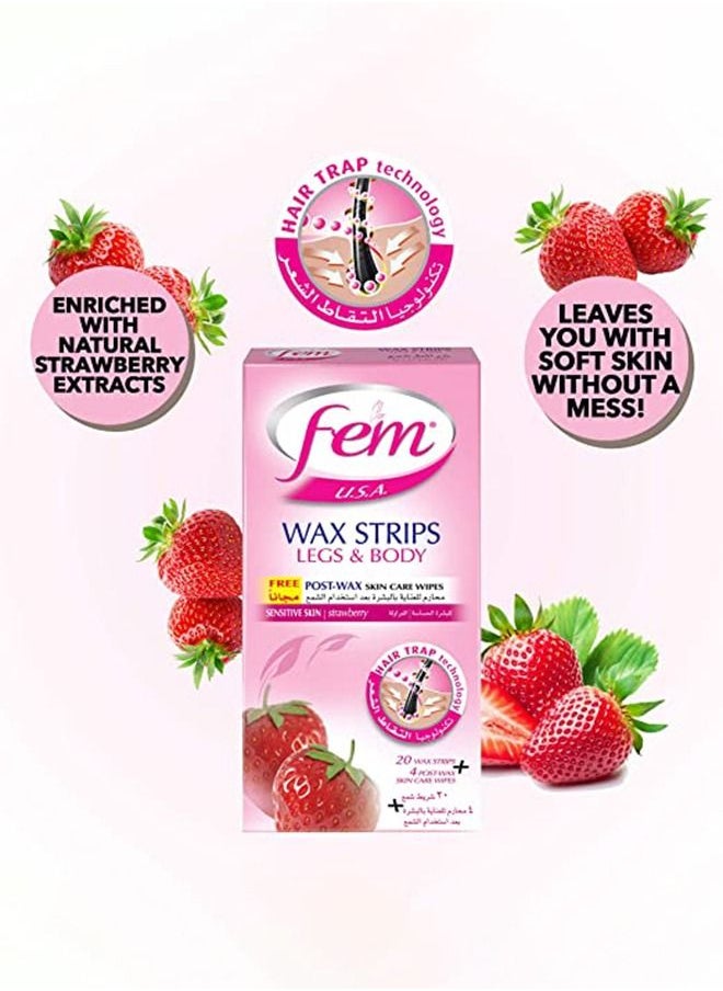 FEM USA Body Wax Strips | Enriched With Strawberry | For Normal Skin - 20 strips With Post-Wax Skin Wipes - pzsku/Z86D76A2A98130281226BZ/45/_/1679656231/43178a8d-b41d-4b11-b3e3-ca0d2de1e2f9