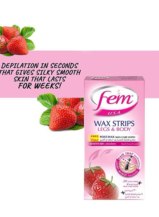 FEM USA Body Wax Strips | Enriched With Strawberry | For Normal Skin - 20 strips With Post-Wax Skin Wipes - pzsku/Z86D76A2A98130281226BZ/45/_/1679656231/486cdebc-322a-479b-9eb5-3ab9e367cf42