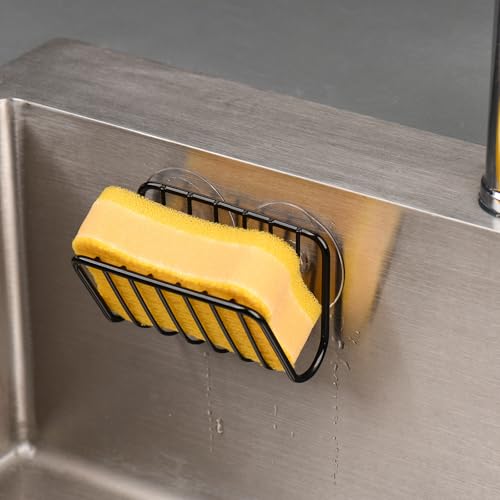 Toplife Sponge Holder for Kitchen Sink, Rust-Proof Suction Cup Sponge Caddy - Black - Image 4