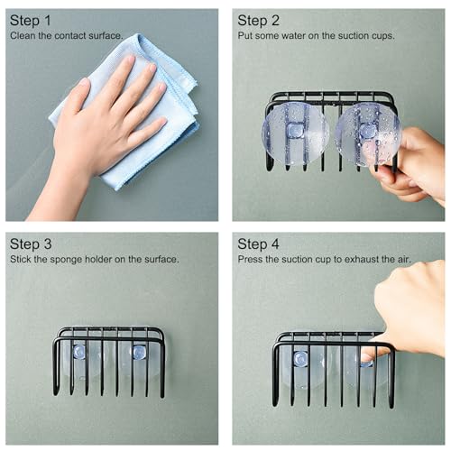 Toplife Sponge Holder for Kitchen Sink, Rust-Proof Suction Cup Sponge Caddy - Black - Image 5