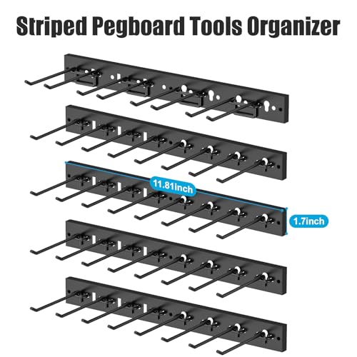 CCCEI 5 Modular Pegboard Strip Storage, Metal Peg Slat Wall Mount for Garage, Basement, Garden, Laundry Room Organization. Flexible Tool Organizer for Rake, Shovels, Crafting. Gifts for Men, Red. - Image 4